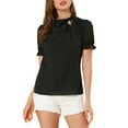 thumbnail image 1 of INSPIRE CHIC Women's Summer Tops Solid Color Bow Tie Neck Short Sleeves Wear-to-Work Blouses Black XS, 1 of 7