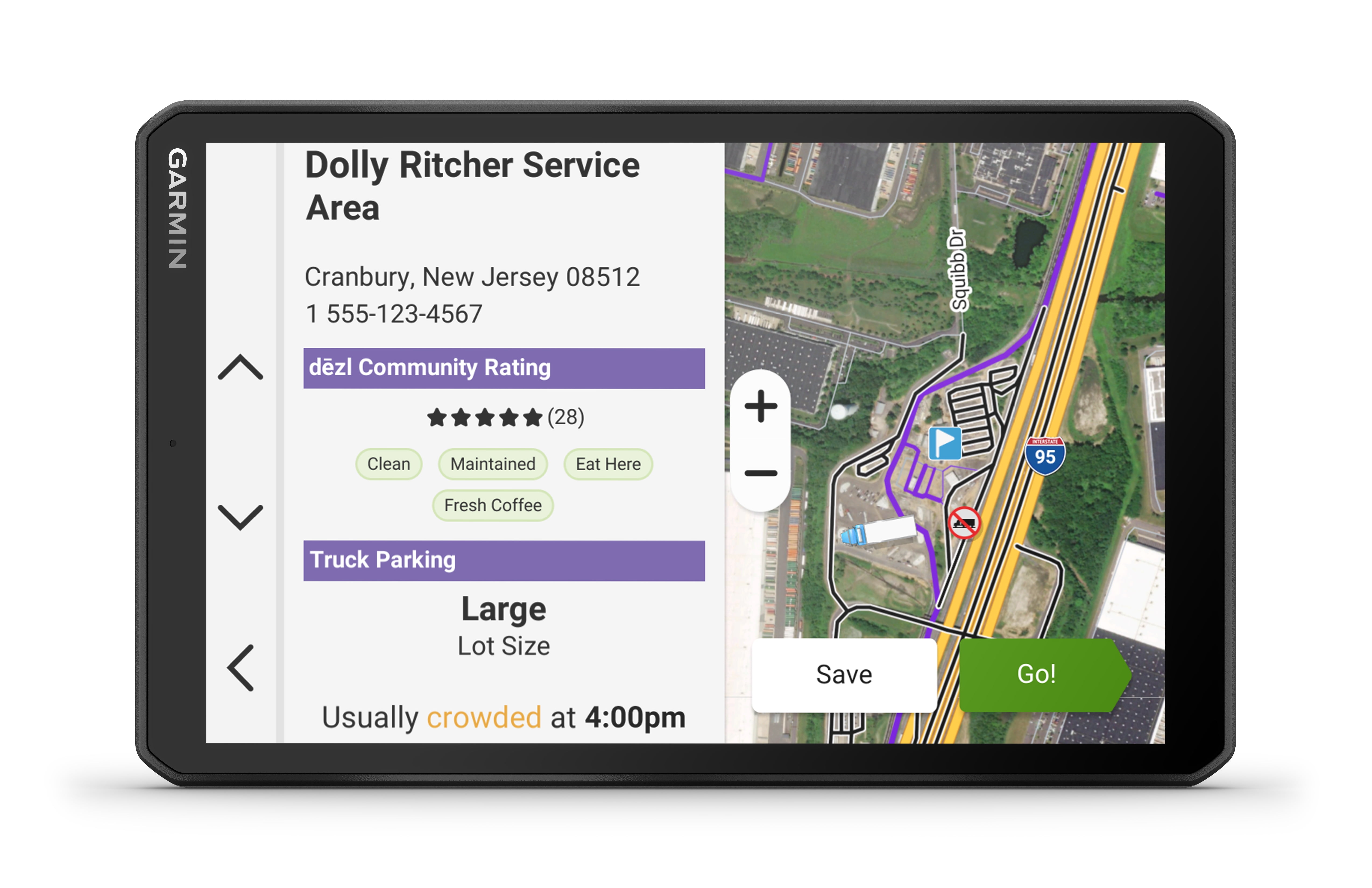 Open Box Garmin dēzl™ OTR820, Large High-Res 8” GPS Truck Navigator, Custom Truck Routing, Satellite Imagery, Wind Speed, Community-Shared Loading Docks, Truck Entrances & Parking, Dual-Orientation Display
