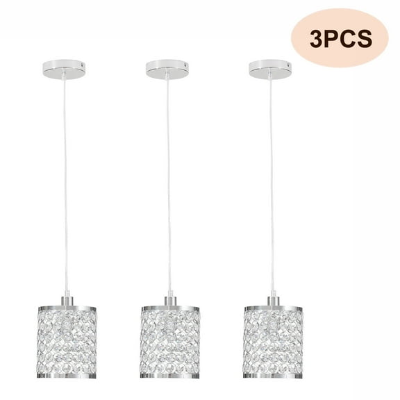 Miumaeov Crystal Pendant Chandelier Adjustable LED Ceiling Hanging Lamp Chrome Ceiling Light Pendant Lighting Fixture for Kitchen Dinning Room Bedroom 3 Pack