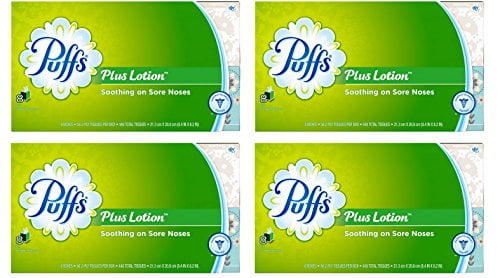 Puffs Plus Lotion Facial Tissues, 4 Family Boxes, 124 Tissuesper Box