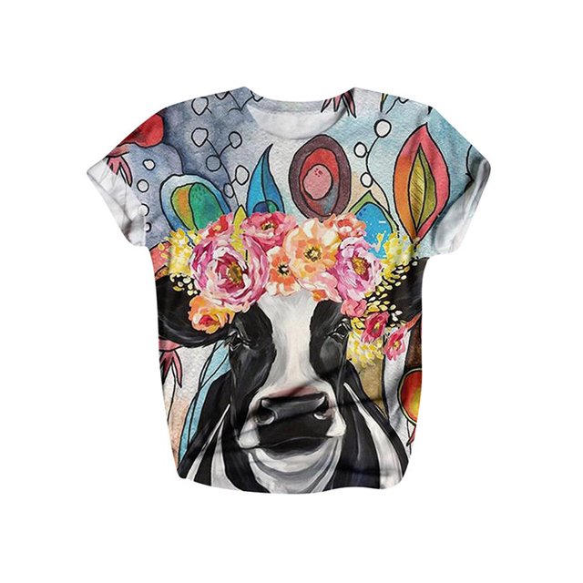 DYMADE T-shirt d'Été Décontracté à Manches Courtes Imprimé Mode Femme