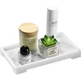 thumbnail image 1 of Resin Vanity Tray, Bathroom Toilet Tank Storage Tray, 9.6 x 6 inch Kitchen Sink Trays Decorative Serving Tray, Vanity Countertop Organizer for Makeup Towel Perfume Holder, M, White Marble, 1 of 5
