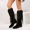 thumbnail image 2 of Dsscvnef Bottes Mi-Mollet Mode pour Femmes Talon Carré Semelle Épaisse Bout Rond Bottines à Fermeture Éclair avec Franges pour Automne Chaussures Confortables et Élégantes, 2 of 9