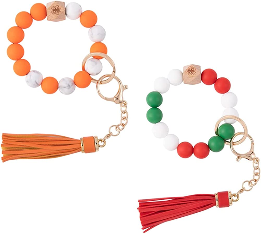 Silicone bead keychain bracelets with 2 light wood disc and tassel, e –  ACC Sublimation Blanks & Designs