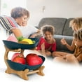 thumbnail image 4 of Deeceymbur Large Wooden Countertop Fruit Basket with Divided Sections Fruit Bowl Basket for Kitchen Counter 2-Tier Layer Plastics Serving Bowls with Wooden Stand Serving Tray Set for Entertaining, 4 of 5