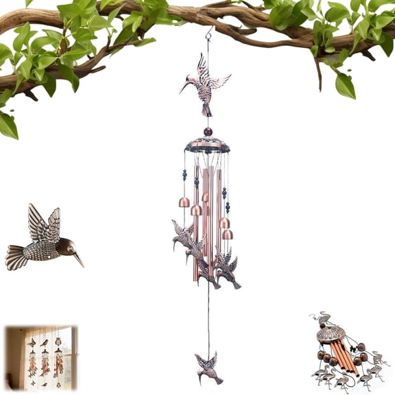 Handmade Metal Hummingbird Wind Chime – Large Garden Decor, Animal Figurine Wind Chime for Outdoor or Indoor Display