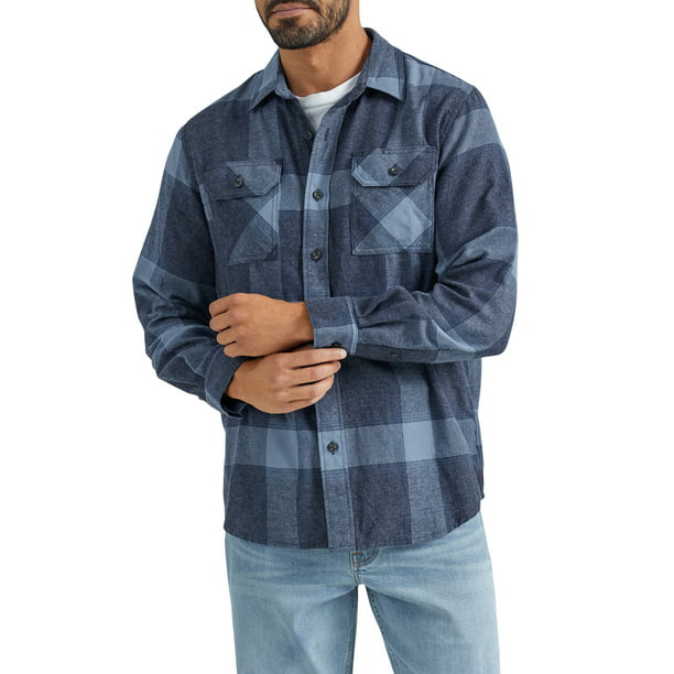 Wrangler® Men's and Big Men's Relaxed Fit Long Sleeve Flannel, Size S ...
