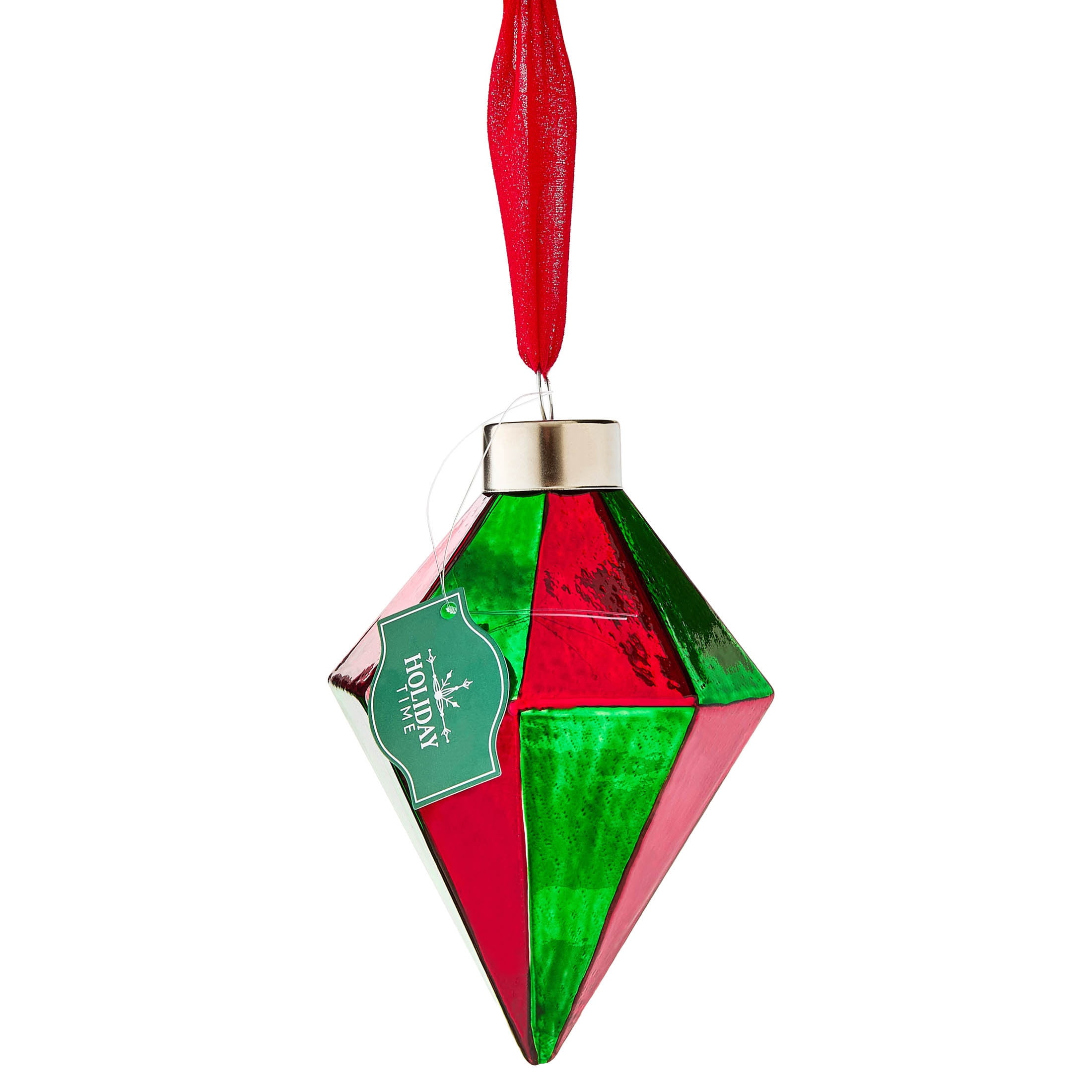 Red and Green Glass Diamond Christmas Ornament, 5", by Holiday Time