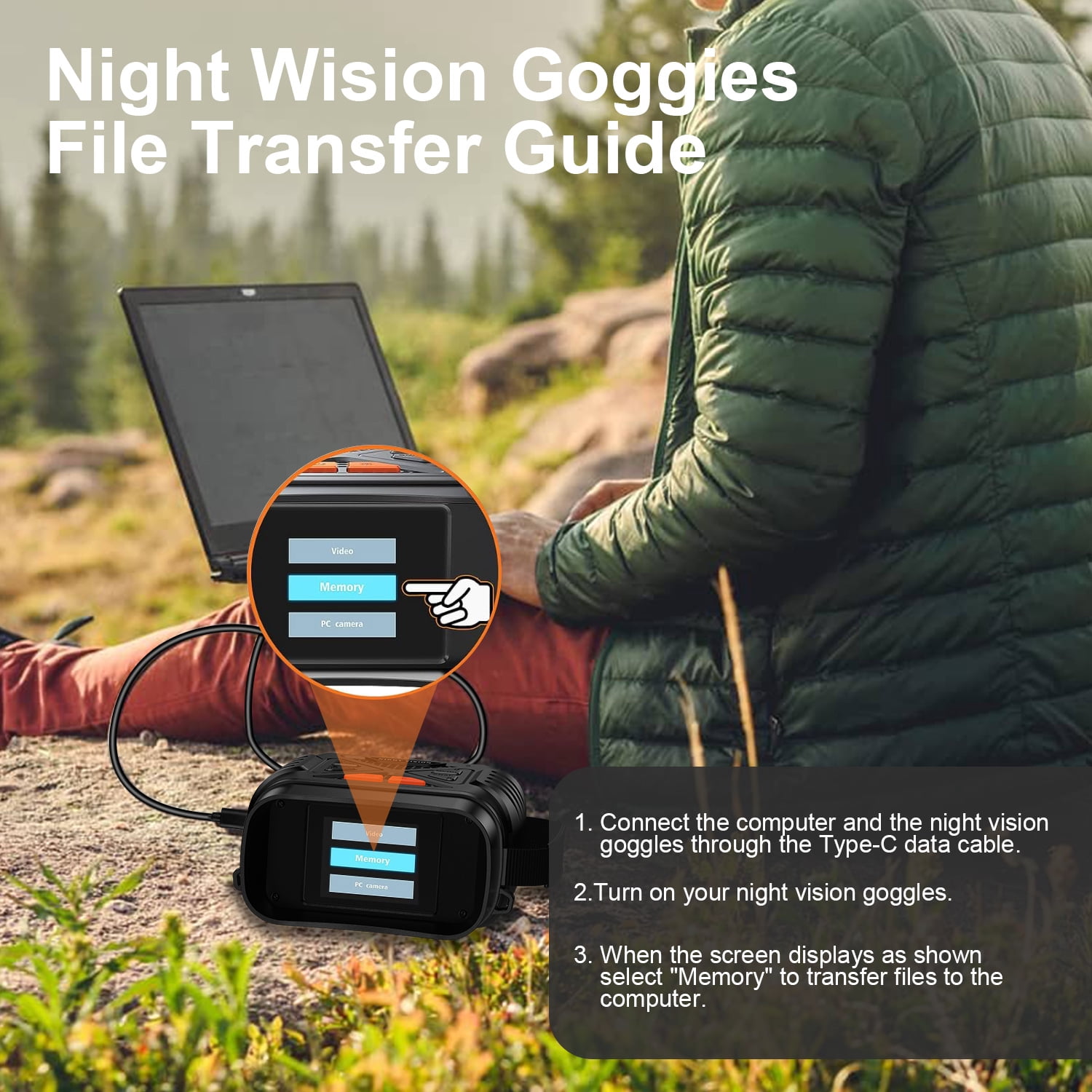 Night Vision Goggles,7 Level Infrared Digital Night Vision Binoculars for Adults,10x Zoom HD Screen Thermal Binoculars with 64GB TF Card for Photos and Videos Type-C Rechargeable Hunting Binoculars