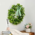 thumbnail image 4 of Cadancy St Patricks Day Wreaths for Front Door Artificial Shamrock Greenery Wreath with Ribbon Bows Farmhouse Spring Home Decor for Wall Entryway Indoor Outdoor Decoration(15.75 in), 4 of 6