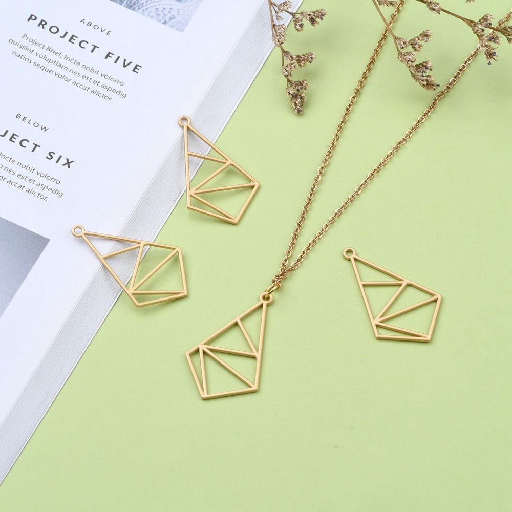 Smooth Surface Alloy Open Back Bezel Pendants For DIY UV Resin Epoxy Resin Pressed Flower Jewelry Quadrangle Matte golden color 40x24x1.5mm Hole: 1.8mm