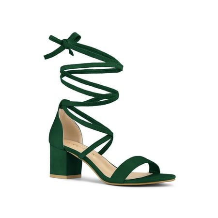 

Allegra K Chunky Heels for Women Open Toe Lace up Sandals