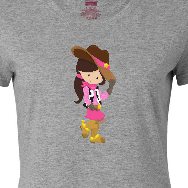 Inktastic Cowboy Girl, Girl With Cowboy Hat, Brown Hair Women's T-Shirt - image 3 of 4