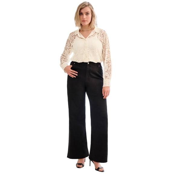 Ellos Plus Size Lace Button Front Shirt
