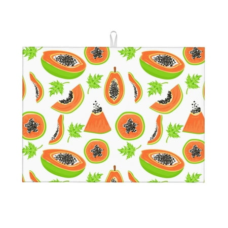 

Dish Drying Mat Papaya green leaf Highly Absorbent Microfiber Drying Mat Kitchen Counter or Sink Drawer Liner 18x24 Kitchen Drying Mat Coffee Mat Kitchen Essentials