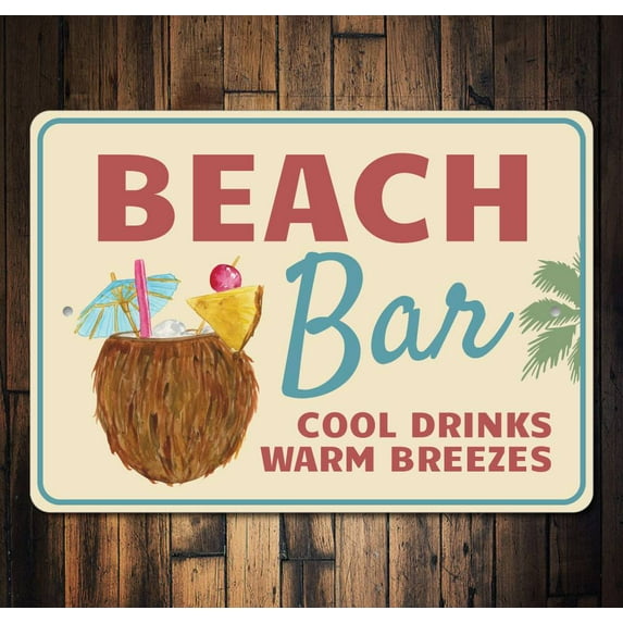 Beach Cocktail Novelty Decor, Metal Wall Sign - 10x14 Inches