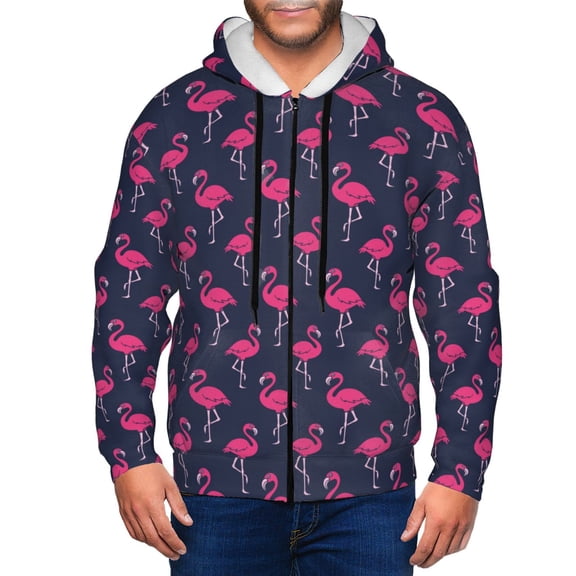 Kdxio Cute Flamingo Print Men Hoodies Casual Hoodies for Men with Zip Pockets Full Zip Long Sleeve Sweatshirt Sports Hooded Jacket-Small