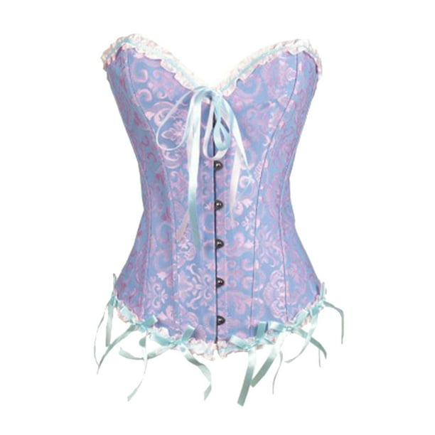 Corsé con ribete floral para mujer, faja de satén, lencería de jacquard con cordones azul