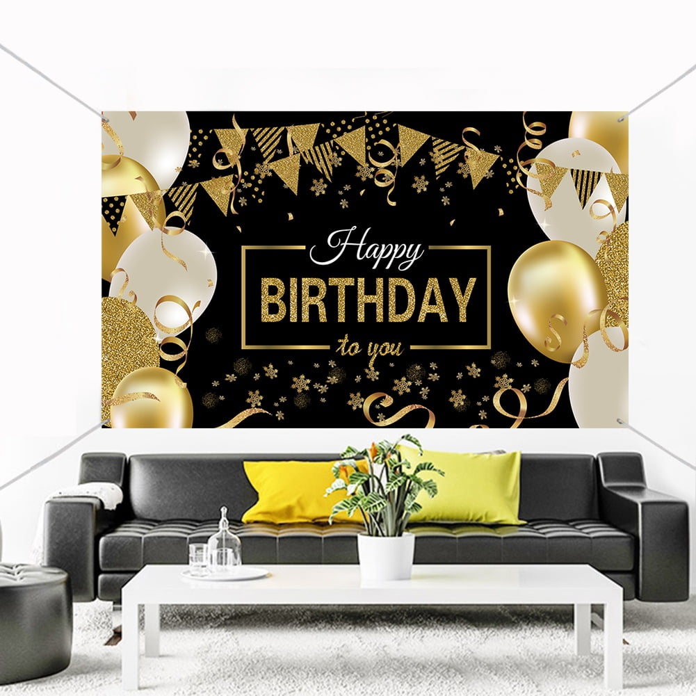 Happy Birthday Backdrop Banner Extra Large Black and Gold Sign Poster