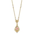 thumbnail image 3 of Auriga Fine Jewelry Gold-tone Imitation Pearl Pink Porcelain Rose and Clear Crystal Filigree Teardrop 17 inch Necklace for Women 17", 3 of 6