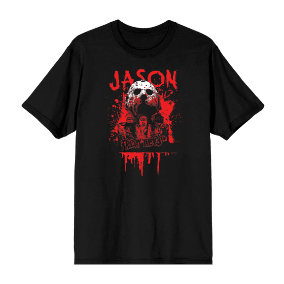 Friday The 13th Blood Splatter Jason Mask Crew Neck Short Sleeve Men's T-shirt-Medium
