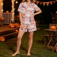 thumbnail image 6 of Ounisa Halloween Pajama Sets for Women 2 Piece Ghost Pumpkin Print Shirts and Shorts Button Down Short Sleeve Sleepwear, 6 of 9