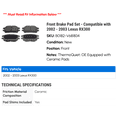 thumbnail image 2 of Front Brake Pad Set - Compatible with 2002 - 2003 RX300, 2 of 2