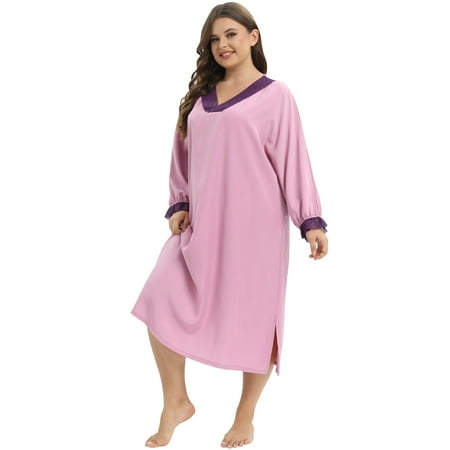 

Valcatch Womens Plus Size Nightgown Long Sleeve Lace Nightshirts Soft Full Split Sleep Dress Sleepwear XL-4XL