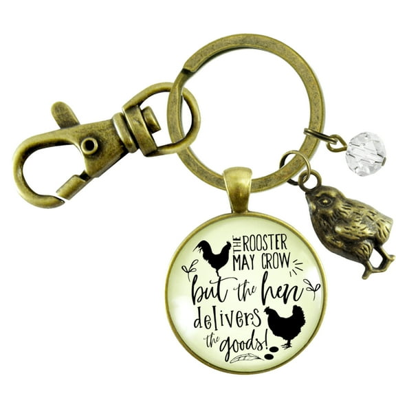 Chicken Keychain Rooster May Crow Hen Delivers Jewelry