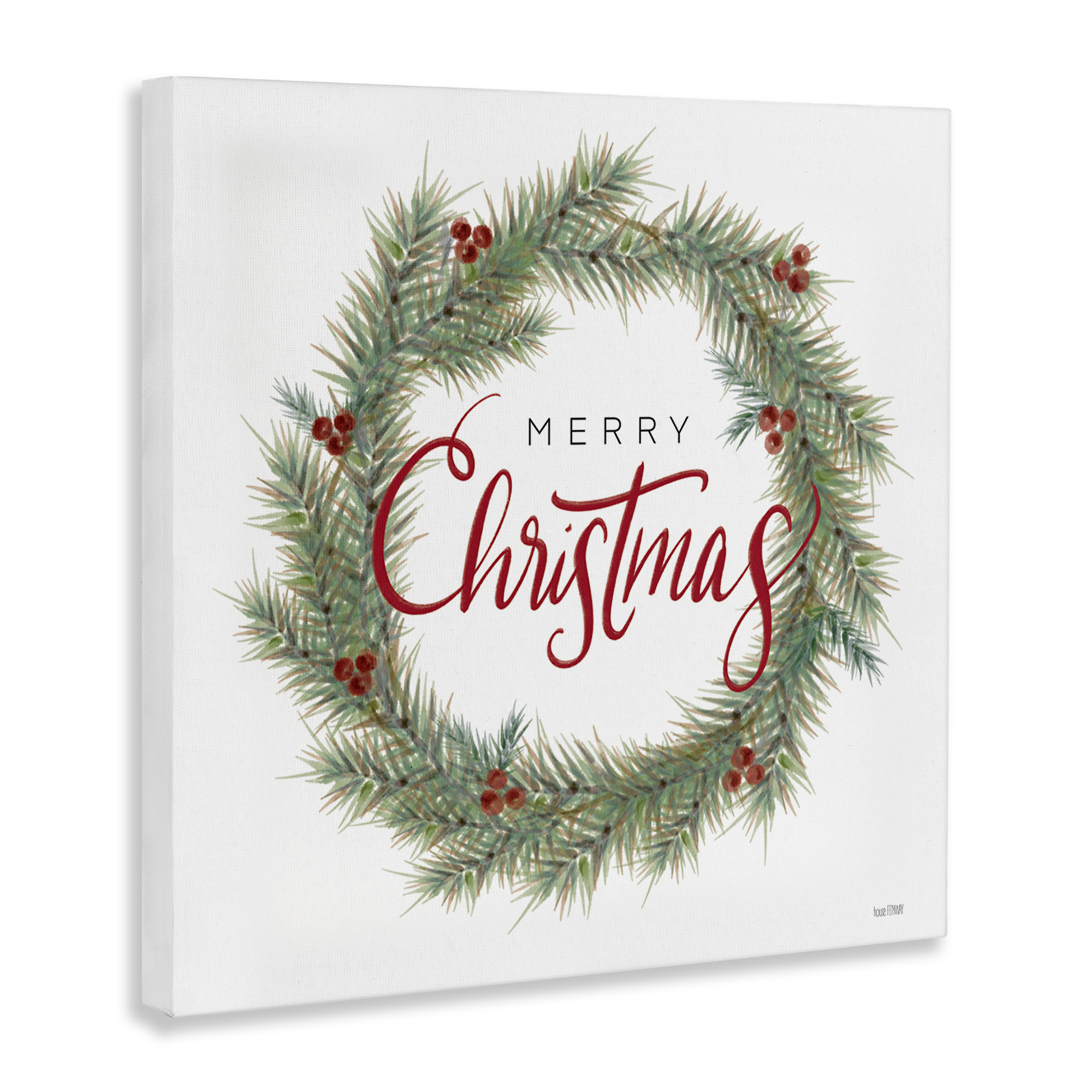Stupell Industries Traditional Merry Wreath Holiday Painting Gallery Wrapped Canvas Art Prints Wall Art, 17 x 17