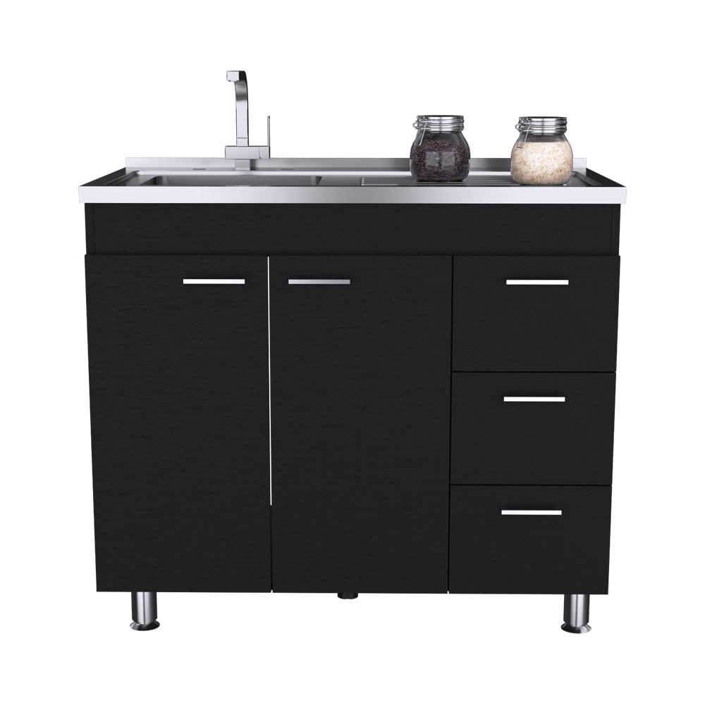 Rainlex 39" Freestanding Utility Sink Cabinet with Stainless Steel Countertop, Double Utility Basins, Soft-Close Storage Doors