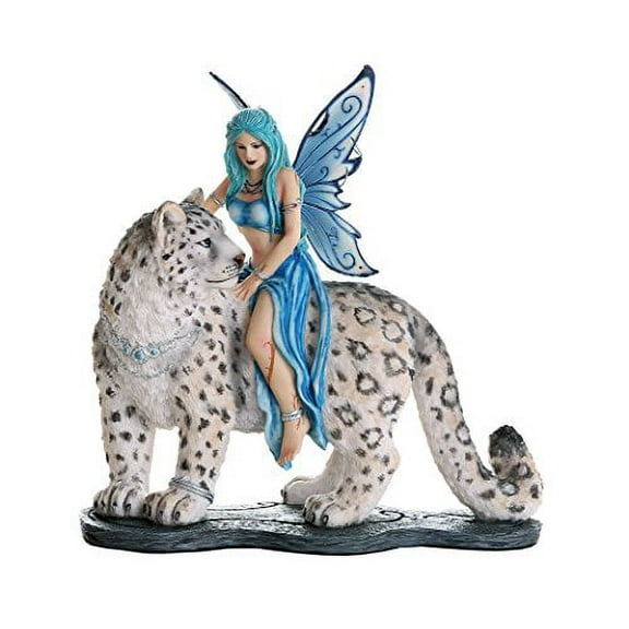 Decorative Companion Fairy Hima with Snow Leopard Collectible Decorative Statue 8H