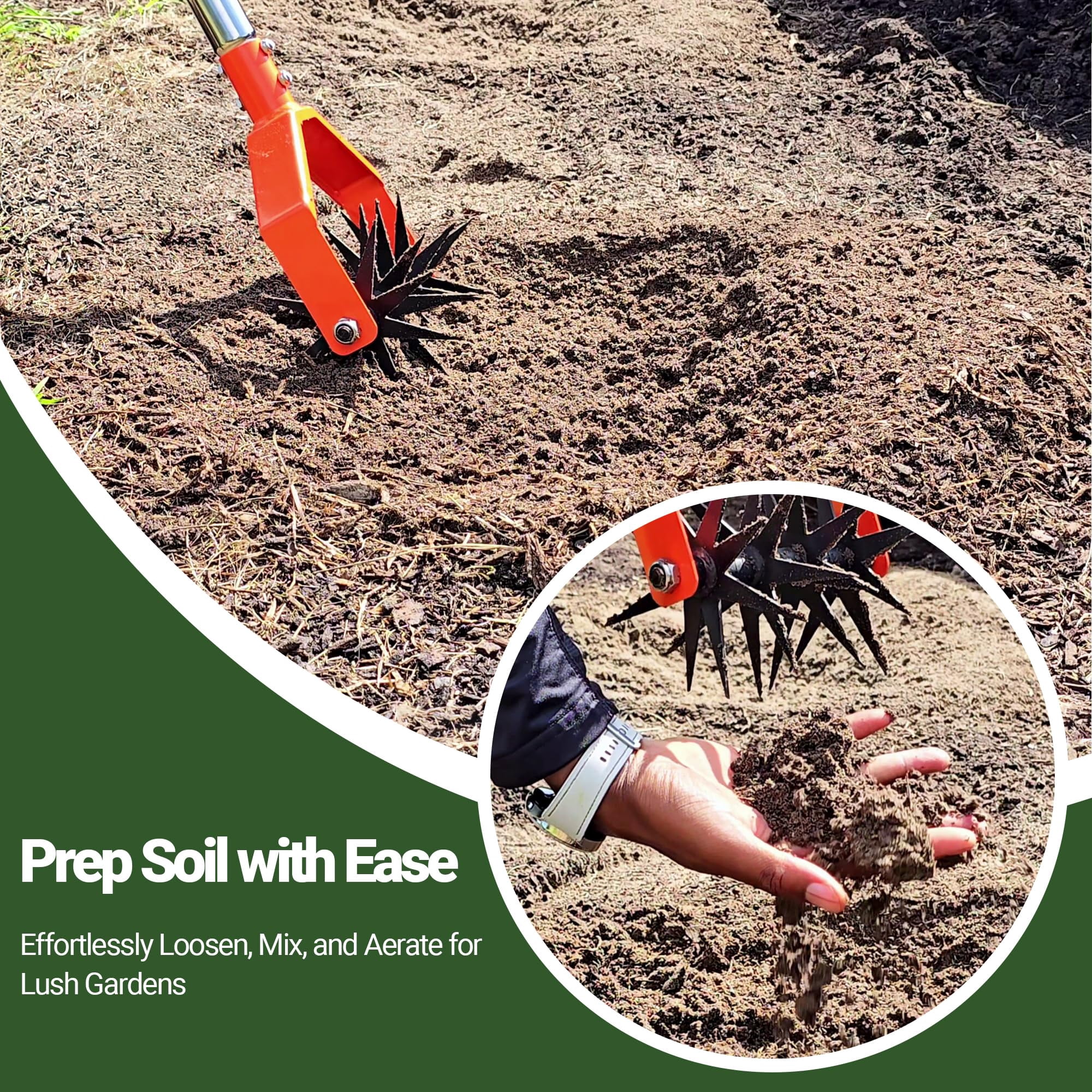 67-inch Garden Cultivator With Tempered Spring Steel Tines  Adjustable Stainless Handle Manual Rotary Design For Soil Loosening