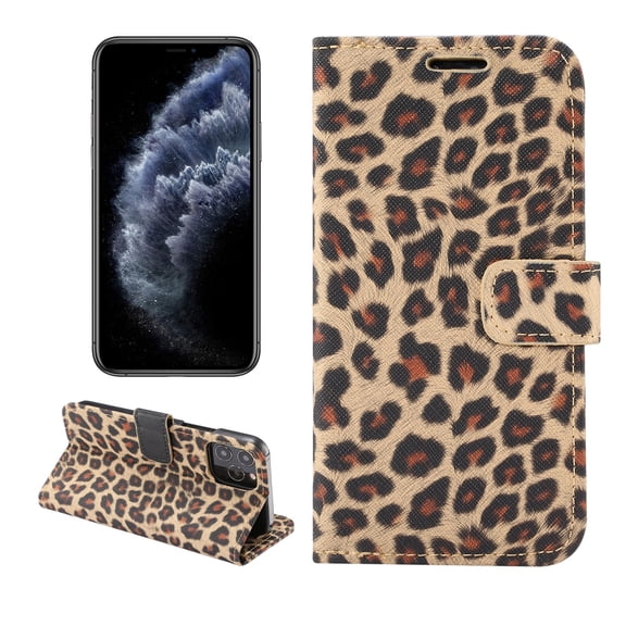 Wallet Case iPhone 14, PU Leather Surface Covered Luxury Fashin Leopard   TPU Shell Wear-resistant [Card Holders Cash Pocket] Flip Kickstand Magnetic Clasp Full Body Protective Case, Brown