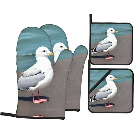 

Seagull Oven Mitt and Pot Holder Set Heat Resistant Oven Mitt Grill Mitt and Pot Holder Suitable for Kitchen Cooking and Baking and Microwave Oven (4 Pieces Set).