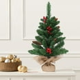 thumbnail image 6 of 2 PCS Tabletop Christmas Tree, Small Flocked Xmas Tree Mini Artificial Pine Tree with Burlap Base for Desk Table Fireplace Mantel Decor 24 Inches, 6 of 7