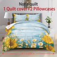 thumbnail image 4 of ZIATUBLES Sunflower Wood Grain Printed Queen Bed Duvet Cover Set, 3 Piece Comfy Soft Bedding, Zipper Closure, Easy Care Modern Bedroom Decor Includes 1 Duvet Cover & 2 Pillowcases, 4 of 8