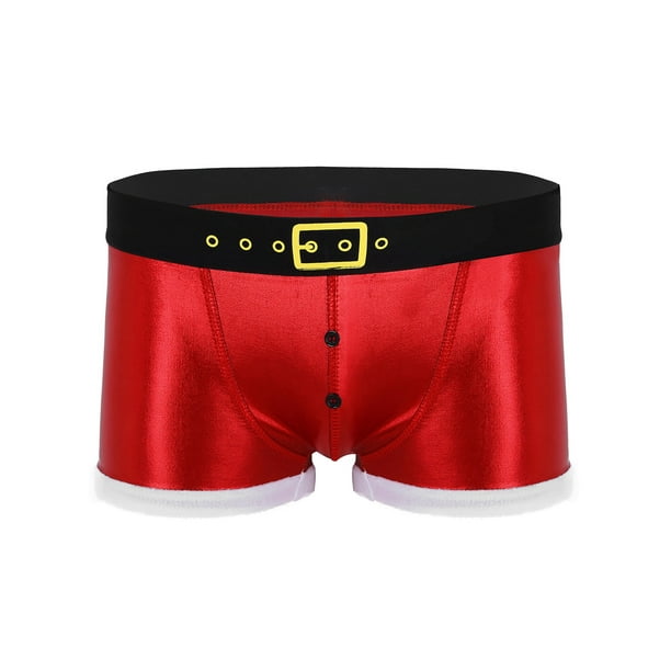 Mens Red Christmas Santa Boxer Shorts with Faux Waistbelt