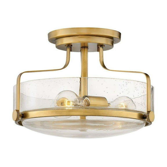 3 Light Medium Semi-Flush Mount in Transitional Style 14.5 inches Wide By 10 inches High-Heritage Brass Finish-Clear Seeded Glass Color-Incandescent