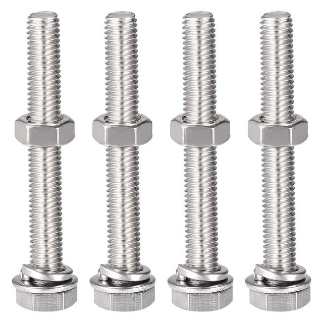 Unique Bargains M8 x 60mm Vis Hexagonale en Acier Inoxydable 304, Écrous, Kits de Rondelles Plates et Verrouillables 4 Ensembles