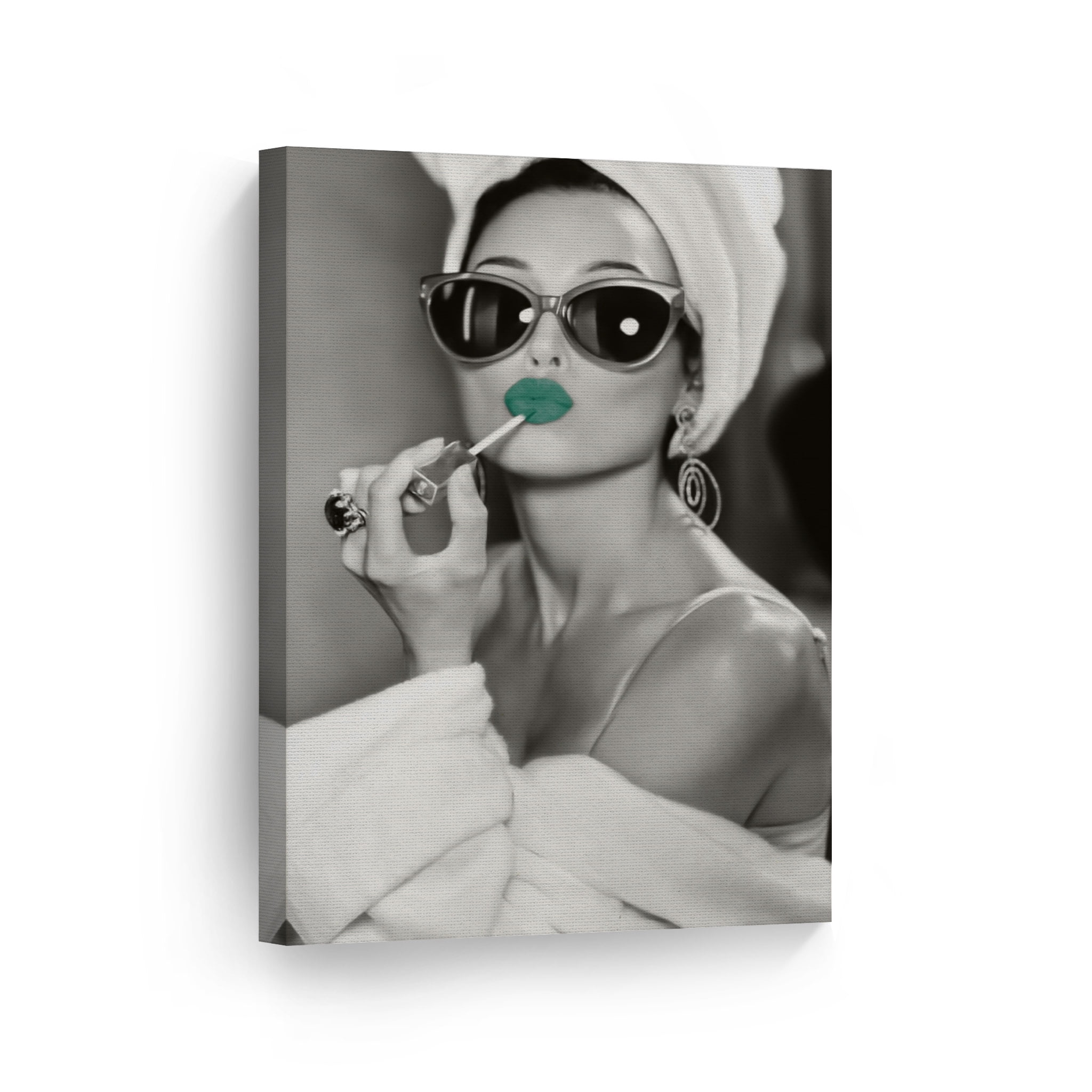 Audrey Hepburn Wall Art Green Lips Canvas Print Makeup Iconic Pop Art