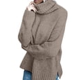 thumbnail image 2 of Women Oversized High Neck Pullover Sweater Cable Knit Long Sleeve Sweater Tops Brown XL, 2 of 9