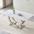 thumbnail image 3 of 69.30 Inch Rectangular Dining Table, Modern Simple MDF Faux Marble Tabletop, Stainless Steel Mirror Surface In Silver Color, Suitable For 4-6 People, White Marble Pattern, Silver Mirror, 3 of 12