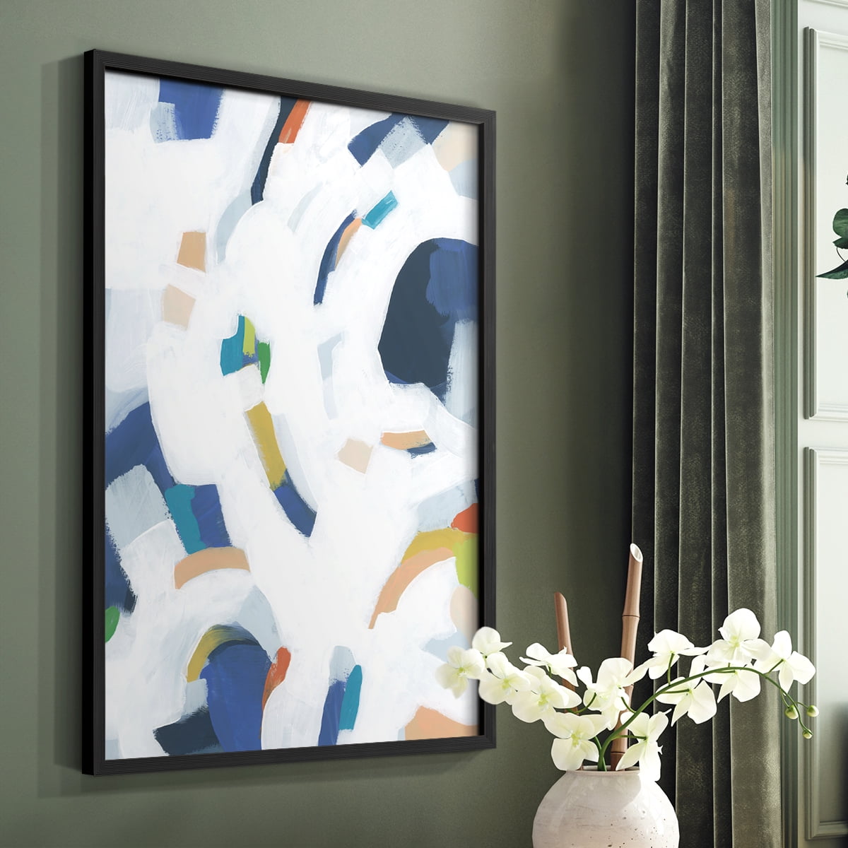 Bright Orbit II Framed Print in Black Solid Wood Framed Print No Nail Hanging