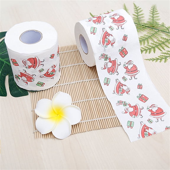 Clearance Kitchen Cleaning Supplies under $5,1 Roll Toilet Paper Cartoon Pattern Disposable Festive Soft Hygienic Decorate Christmas Holiday Printed Roll Paper For Festival