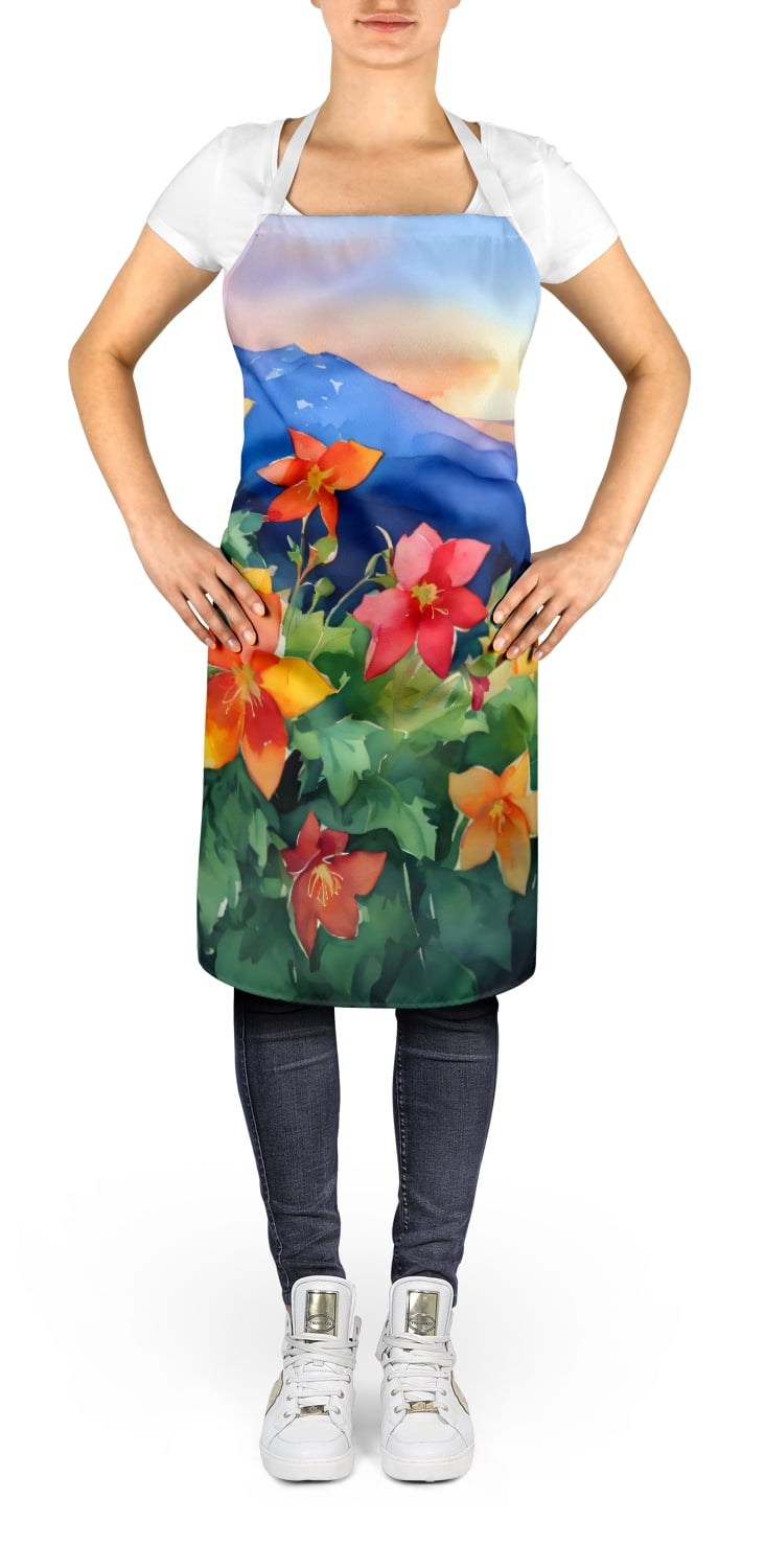 Colorado Rocky Mountain Columbine in Watercolor Apron 27 in x 30 in