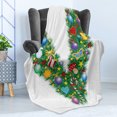thumbnail image 4 of Letter V Soft Flannel Fleece Throw Blanket, Ornament Christmas Tree Design Capitalized V Elements Bells Candies Print, Cozy Plush for Indoor and Outdoor Use, 70" x 90", Multicolor, by Ambesonne, 4 of 5