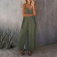 thumbnail image 2 of Henpk Jumpsuits For Women Dressy Plus Size Clearance Summer Womens Jumpsuits And Rompers Women Fashion Solid Color Pockets Loose Long Pants Casual Summer Jumpsuit Moss green M, 2 of 6