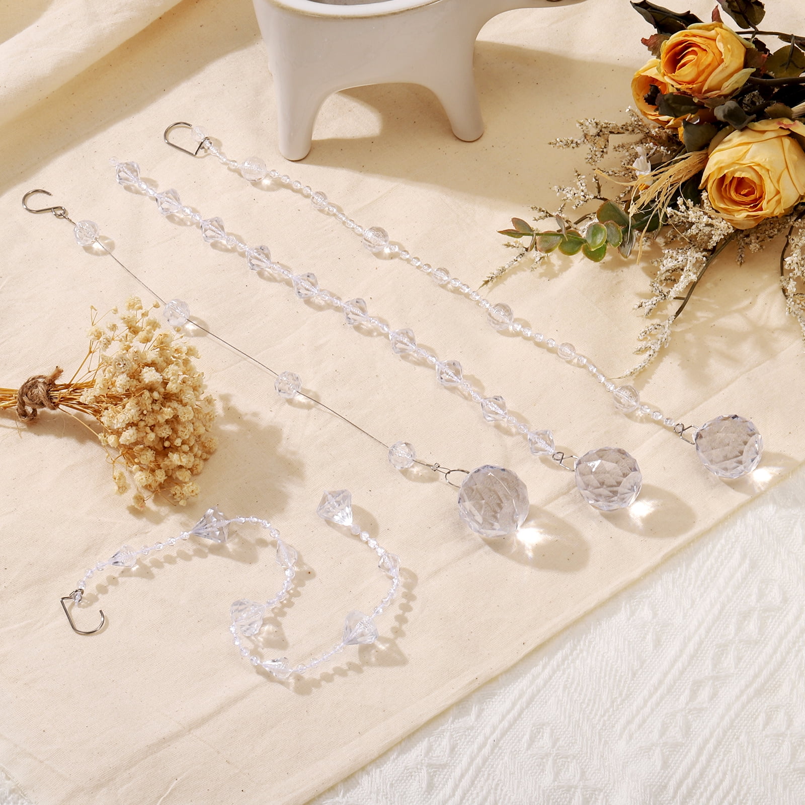 10 Pcs Acrylic Crystal Garland Strands, Clear Crystal Beads Strands Bead String Hanging (2.5m/8.2ft)