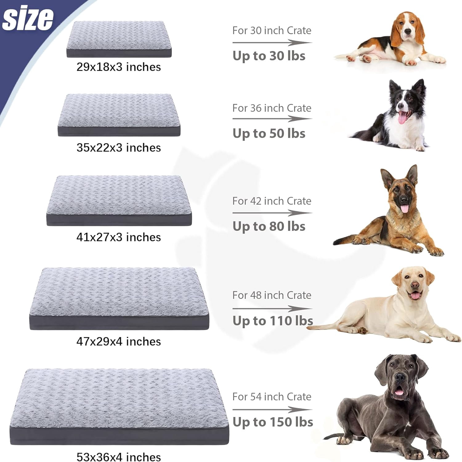 Dog Crate Bed Waterproof for Large Dogs - Rose Velvet Soft Fluffy Washable With Removable Cover & Anti-Slip Bottom, 35 x 22 Inch, Light Gray